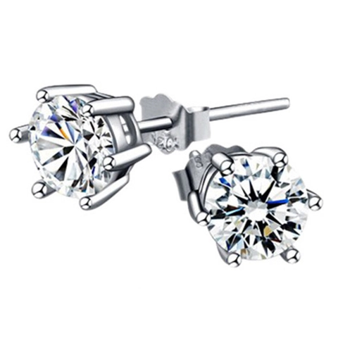 Classic S925 Sterling Silver Six-Prong Crown Stud Earrings Minimalist Rhinestone Earring For Women Men Daily Jewelry Gift