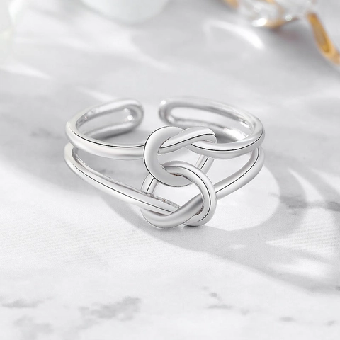 S925 Sterling Silver Double Layer Bow Knot Open Ring For Women Minimalist Adjustable Line Finger Ring Fashion Jewelry Gift