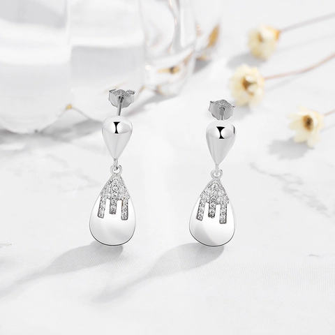 Elegante 925 Sterlingsilber Wassertropfen Ohrhänger Funkelnde Zirkonia Mikro-Pave Ohrringe Für Damen Mode Schmuck Geschenk