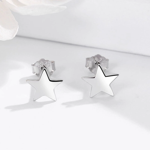 Orecchini a Bottone a Stella in Argento Sterling 925 per Donna Uomo Minimalisti Lucidati Geometrici Pentagramma Stella Gioielli