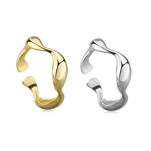 925 Sterling Silver Irregular Wave Ring For Women Minimalist Geometric Smooth Open Adjustable Ring Korean Fashion Jewelry