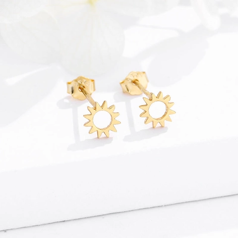 S925 Argento Sterling Sole Orecchini a Bottone Cavo Geometrico Placcato Oro Minimalista Gioielli per Donna Uomo Regalo