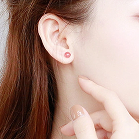 925 Sterling Silver Strawberry Quartz Stud Earrings For Women Minimalist Pink Natural Stone Geometric Round Earring Jewelry