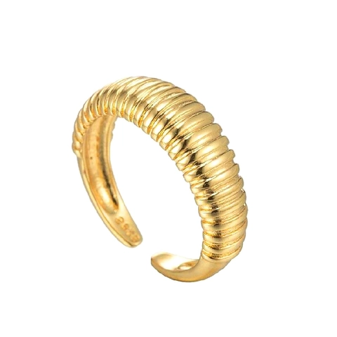 S925 Sterlingsilber Croissant Ring Gerippt Wellenförmig Verstellbar Offener Ring Vintage Minimalistisch Damen Herren Schmuck