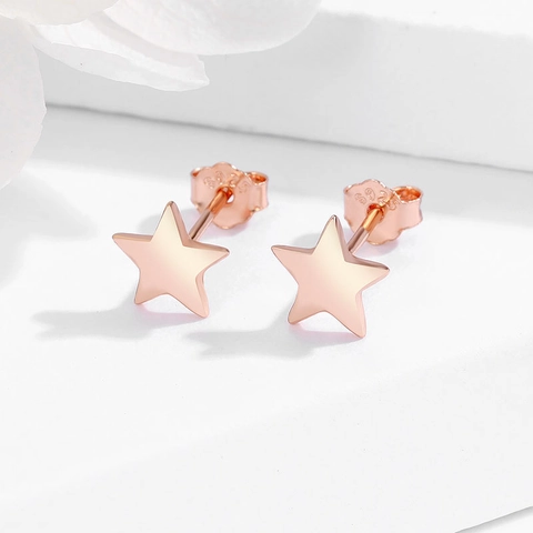 Pendientes de Botón de Estrella de Plata de Ley S925 para Mujer Hombre Pendientes de Estrella de Cinco Puntas Minimalistas Oro Rosa