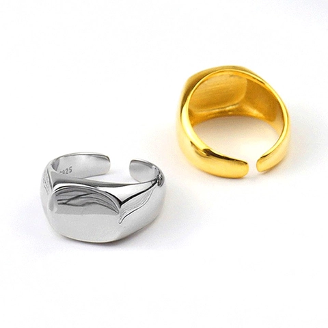 Minimalist S925 Sterling Silver Signet Ring For Women Men Adjustable Open Finger Ring Plain High Polished Fashion Jewelry Gift