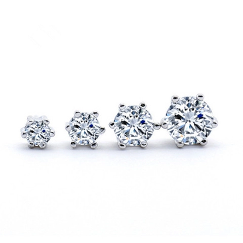 Κλασικά Σκουλαρίκια Καρφωτά από Ασήμι S925 Sterling με Έξι Δόντια για Άνδρες Γυναίκες Με Στρογγυλό Ζιρκόνια Ένθετο Επιχρυσωμένα