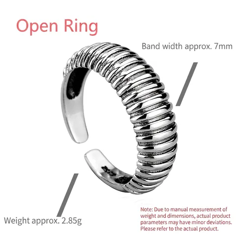 S925 Sterlingsilber Croissant Ring Gerippt Wellenförmig Verstellbar Offener Ring Vintage Minimalistisch Damen Herren Schmuck
