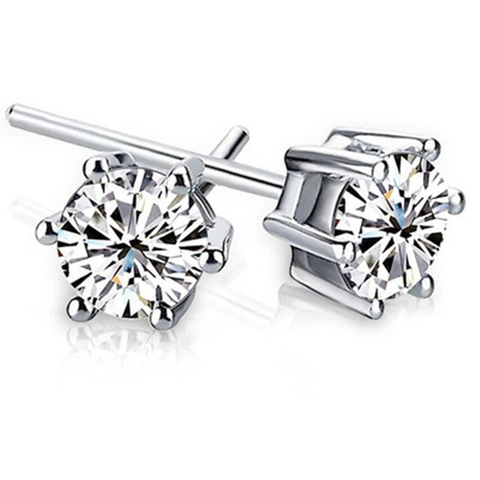 Κλασικά Σκουλαρίκια Καρφωτά από Ασήμι S925 Sterling με Έξι Δόντια για Άνδρες Γυναίκες Με Στρογγυλό Ζιρκόνια Ένθετο Επιχρυσωμένα
