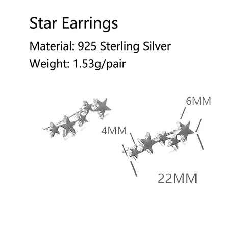 Pendientes Ear Climber Crawler de Estrella de Plata de Ley 925 para Mujer Pendientes Minimalistas de Estrella de Pentagrama Graduada Joyería de Moda