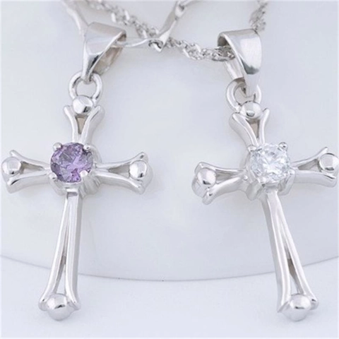 925 Sterling Silver Cross Pendant Necklace Trendy Rhinestone Inlaid Geometric Chain Jewelry For Couples Women Men Gift