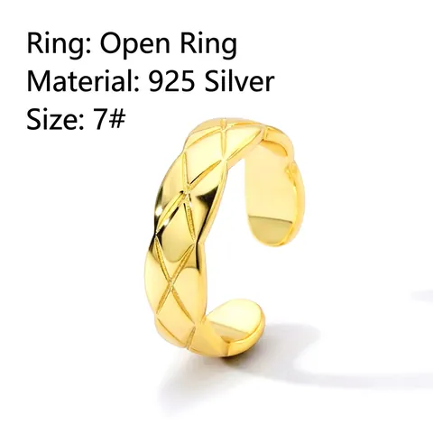 925 Sterling Silver Quilted Open Ring For Women Men Minimalist Geometric Adjustable Couple Ring Trendy Jewelry Gift