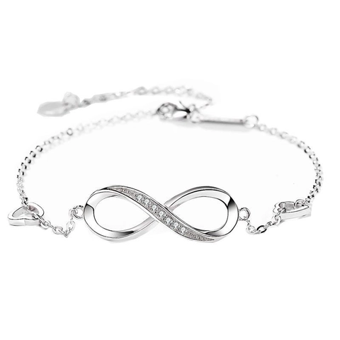 Elegante 925 Sterling Zilveren Oneindigheid Hart Armband Voor Vrouwen Sprankelende Strass Ingelegde Verstelbare Ketting Sieraden Cadeau