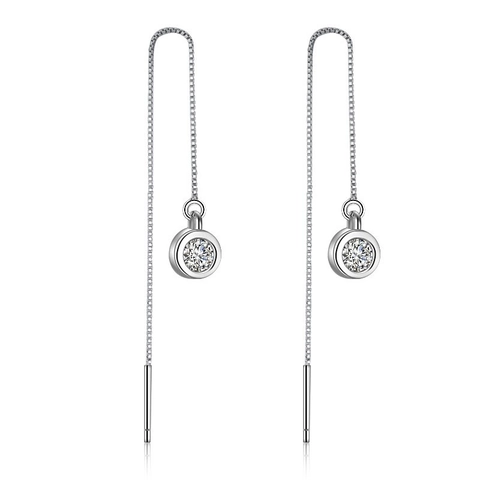 Orecchini a Filo in Argento Sterling 925 con Zirconia Lunga Nappa Minimalista Tondo Zirconia Pendenti Gioielli da Donna