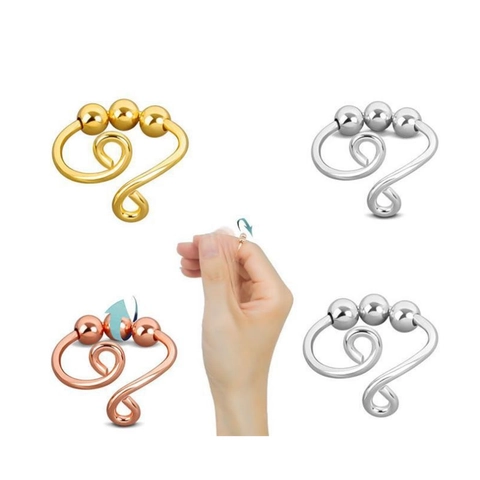 Anello Fidget in Argento Sterling 925 per Donna Perline Rotanti Regolabile Spirale Anello Ansia Antistress Gioielli Regalo Anello
