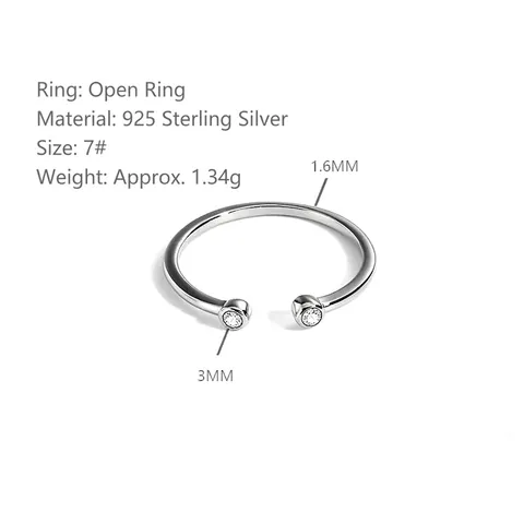 925 Sterlingsilber Offener Ring Minimalistisch Verstellbarer Zirkonia Ring Für Damen Trendiger Modeschmuck Alltag Accessoire