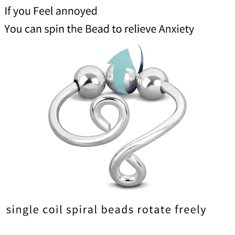 Anello Fidget in Argento Sterling 925 per Donna Perline Rotanti Regolabile Spirale Anello Ansia Antistress Gioielli Regalo Anello