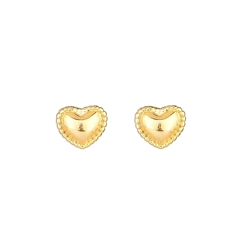 Orecchini a Bottone a Cuore in Argento Sterling 925 Placcato Oro Con Bordo Perlato Gioielli a Cuore per Donna