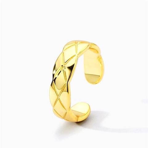 925 Sterling Silver Quilted Open Ring For Women Men Minimalist Geometric Adjustable Couple Ring Trendy Jewelry Gift