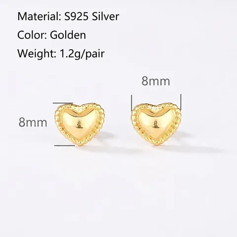 Orecchini a Bottone a Cuore in Argento Sterling 925 Placcato Oro Con Bordo Perlato Gioielli a Cuore per Donna