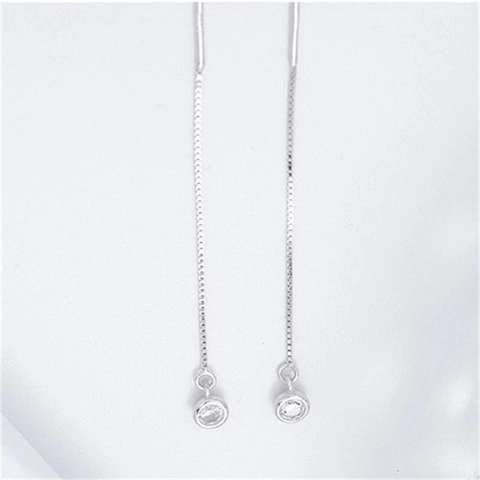 Orecchini a Filo in Argento Sterling 925 con Zirconia Lunga Nappa Minimalista Tondo Zirconia Pendenti Gioielli da Donna