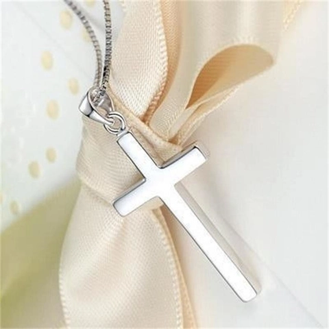Collana con Ciondolo a Croce in Argento Sterling 925 Minimalista Lucida Croce Semplice per Uomo Donna Gioielli Religiosi Cristiani Regalo