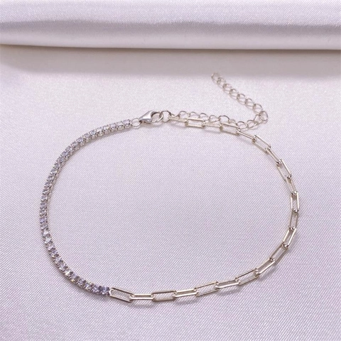 Pulsera Tennis de Plata de Ley 925 con Cadena de Clip Empalmada para Mujer Joyería de Moda Regalo con Diamantes de Imitación