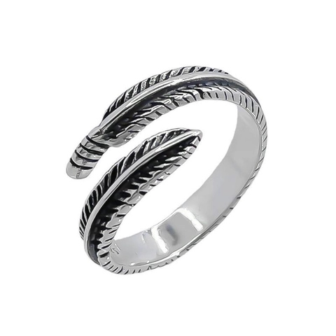 Vintage S925 Sterlingsilber Feder Ring Verstellbare Offene Fingerring Retro Unisex Mode Schmuck Geschenk