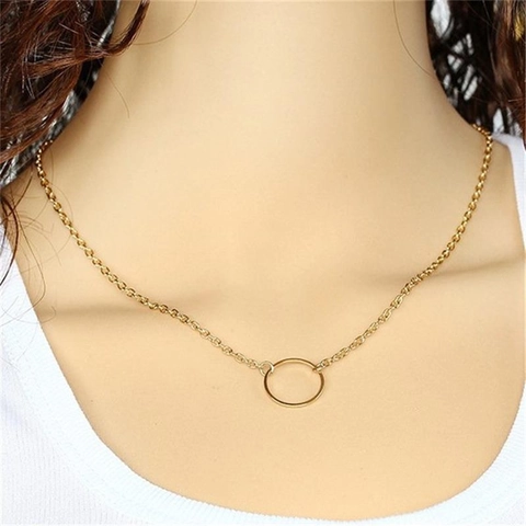 Collier Pendentif Cercle en Alliage Plaqué Or Minimaliste Chaîne Courte Élégante en Métal Rond Pour Femmes Bijoux Quotidien