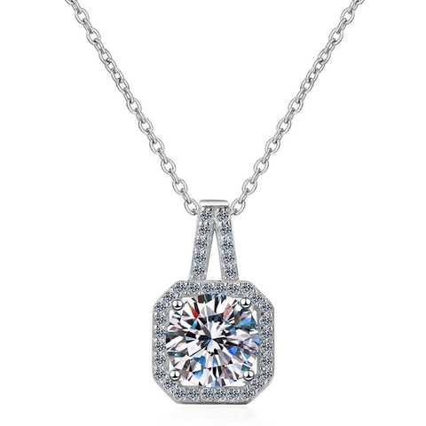 Collana con Ciondolo in Zirconia Quadrata in Argento Sterling S925 per Donna Elegante Collana Minimalista a Catena in Strass Halo