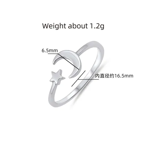 925 Sterlingsilber Stern Mond Offener Ring Minimalistisch Verstellbar Sternenmond Fingerring Mode Schmuck Für Damen Geschenk