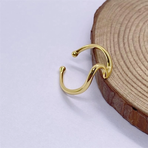 S925 Sterling Silver Wave Open Ring For Women Men Minimalist Geometric Adjustable Finger Ring Electroplated Retro Fashion Jewelry