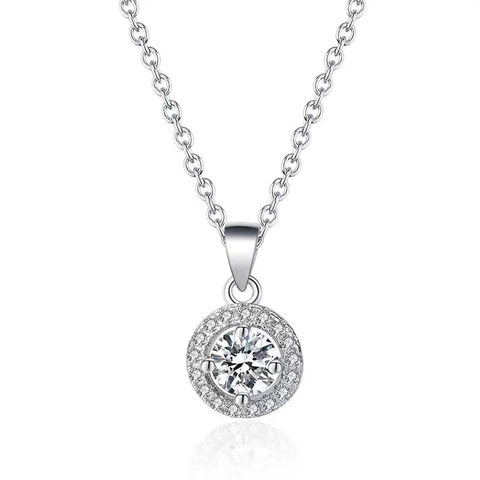 Elegante Collana con Ciondolo Halo Rotondo in Argento Sterling 925 per Donna Scintillante Strass Viola Bianco Gioielli Regalo