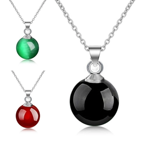 S925 Sterling Silver Agate Pendant For Women Minimalist Round Bead Charm Green Black Red Pink Color Jewelry Pendant Only