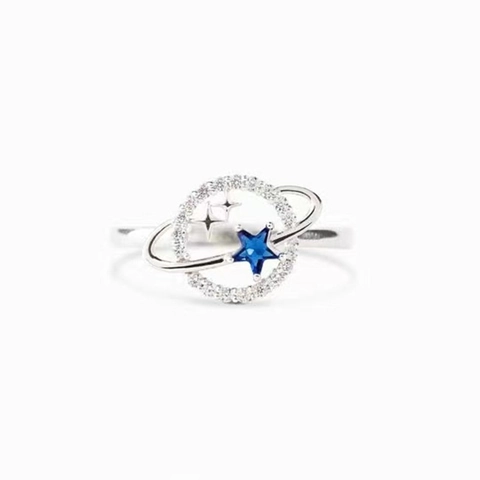 S925 Sterling Zilver Planet Ster Ring Voor Vrouwen Blauwe Ster Edelsteen Strass Orbitale Vingerring Sterrenhemel Sieraden