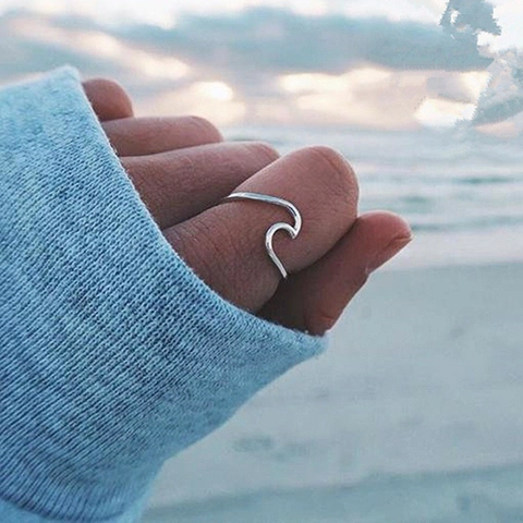Minimalist 925 Sterling Silver Wave Open Ring Fashion Simple Adjustable Wave Shape Finger Ring For Women Trendy Jewelry Gift