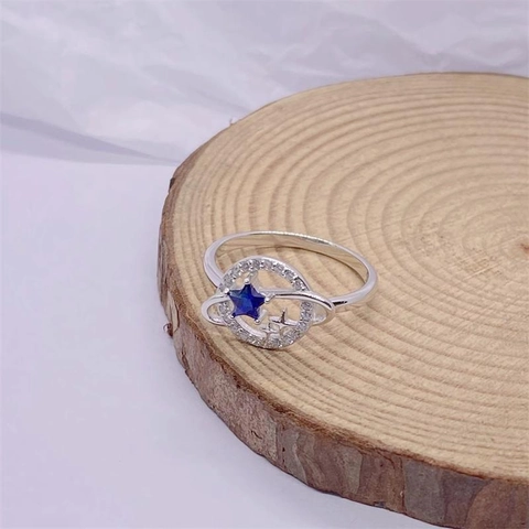 S925 Sterling Zilver Planet Ster Ring Voor Vrouwen Blauwe Ster Edelsteen Strass Orbitale Vingerring Sterrenhemel Sieraden