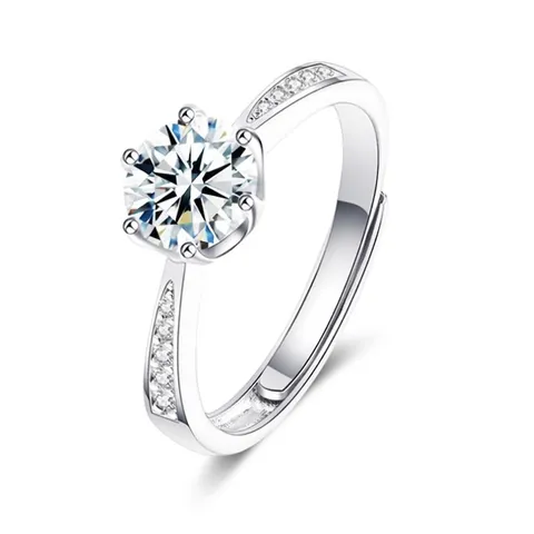 925 Sterling Silver Moissanite Ring Classic Six Prong Round Cut Adjustable Open Ring Rhinestone Engagement Jewelry For Women