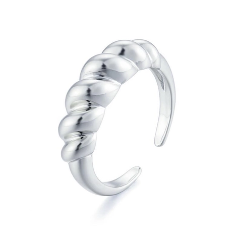 S925 Sterling Silver Twisted Croissant Open Ring For Women Adjustable Minimalist Geometric Stackable Finger Jewelry Gift