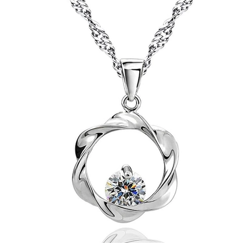 Collana con Ciondolo a Spirale Tonda in Argento Sterling 925 con Zirconia per Donna Stile Coreano Semplice Catena per Clavicola Gioielli