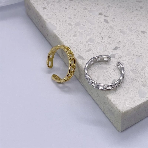 925 Sterling Silver Hollow Chain Open Ring For Women Men Minimalist Adjustable Geometric Finger Ring Fashion Jewelry Gift