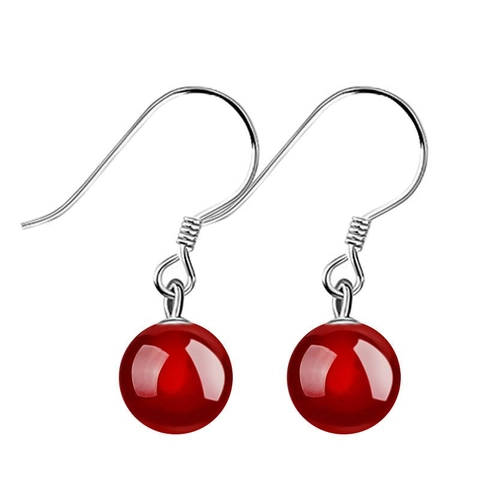Orecchini a Gancio in Argento Sterling S925 Stile Coreano Per Donna Orecchini Pendenti con Perle di Agata Naturale Rosso Verde Nero