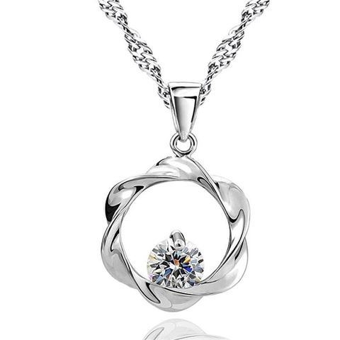 925 Sterling Silver Irregular Wave Pendant Necklace For Women Luxury Rhinestone Inlaid Clavicle Chain Jewelry Accessory