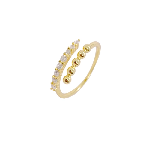925 Sterling Silver Open Ring For Women Gold Plated Bead Rhinestone Inlaid Personalized Minimalist Adjustable Ring