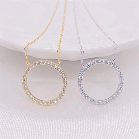 925 Sterlingsilber Kreis Anhänger Halskette Glänzende Zirkonia Runde Charme Minimalistische Mode Schmuck Für Damen Silber Gold