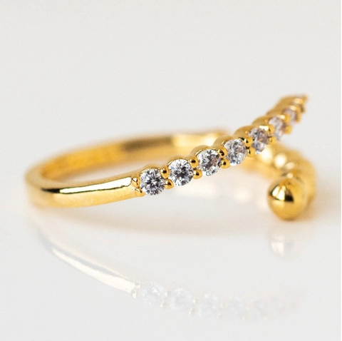 925 Sterling Silver Open Ring For Women Gold Plated Bead Rhinestone Inlaid Personalized Minimalist Adjustable Ring