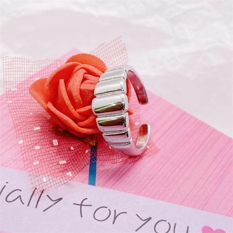 Anello Croissant in Argento Sterling 925 per Donna Aperto Regolabile Texture a Onde Minimalista Gioielli Moda Regalo