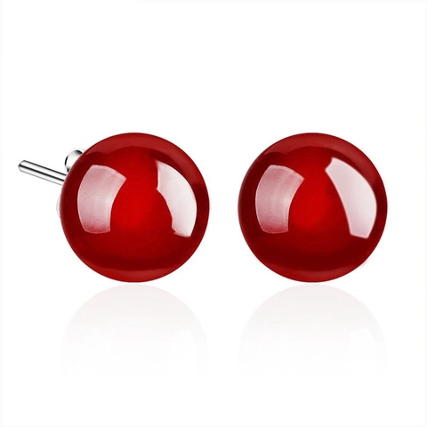 Orecchini a Bottone in Argento Sterling 925 con Agata Rossa Perline Rotonde Gioielli da Orecchio Minimalisti per Donna