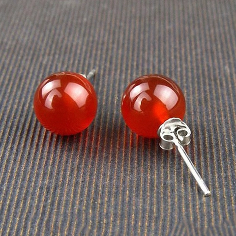 Orecchini a Bottone in Argento Sterling 925 con Agata Rossa Perline Rotonde Gioielli da Orecchio Minimalisti per Donna