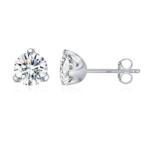 Minimalist 925 Sterling Silver Zirconia Stud Earrings Three Claw Round Clear Zirconia Earrings For Women Dainty Jewelry
